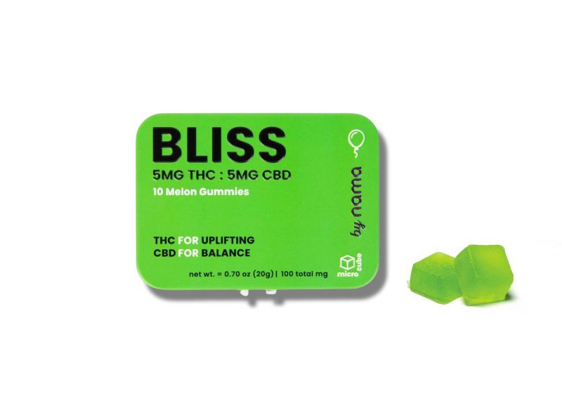 nama bliss thc gummies tin white background new