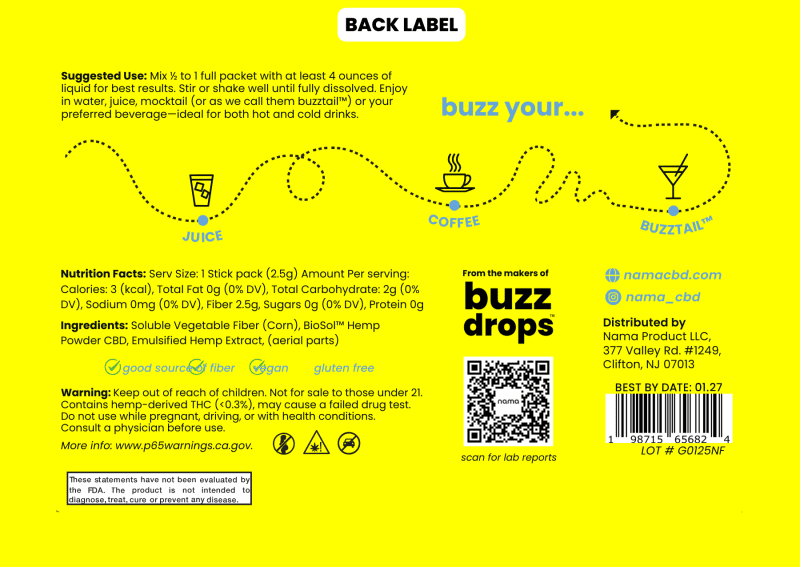 nama buzz packs back label