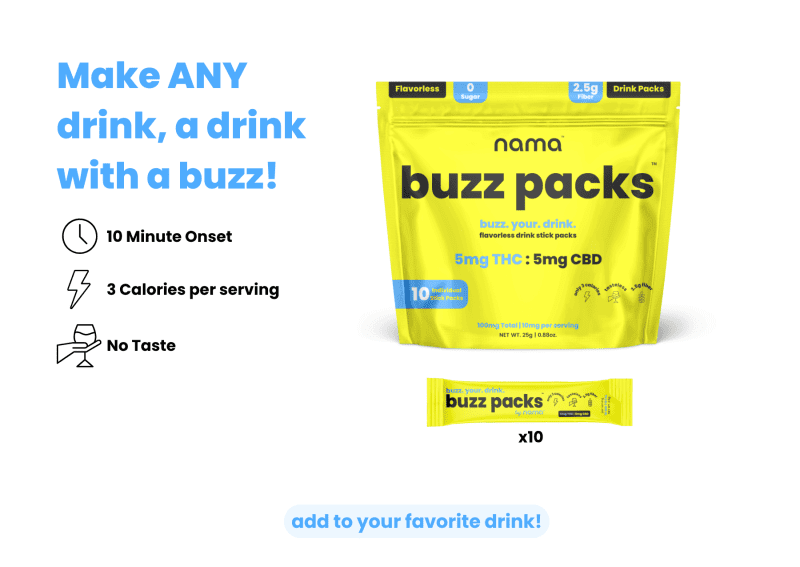 nama buzz packs thc drink pack white background