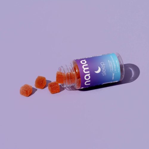 sleep bottle on side with gummies