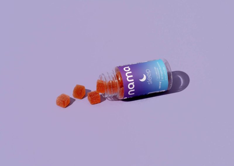 sleep bottle on side with gummies